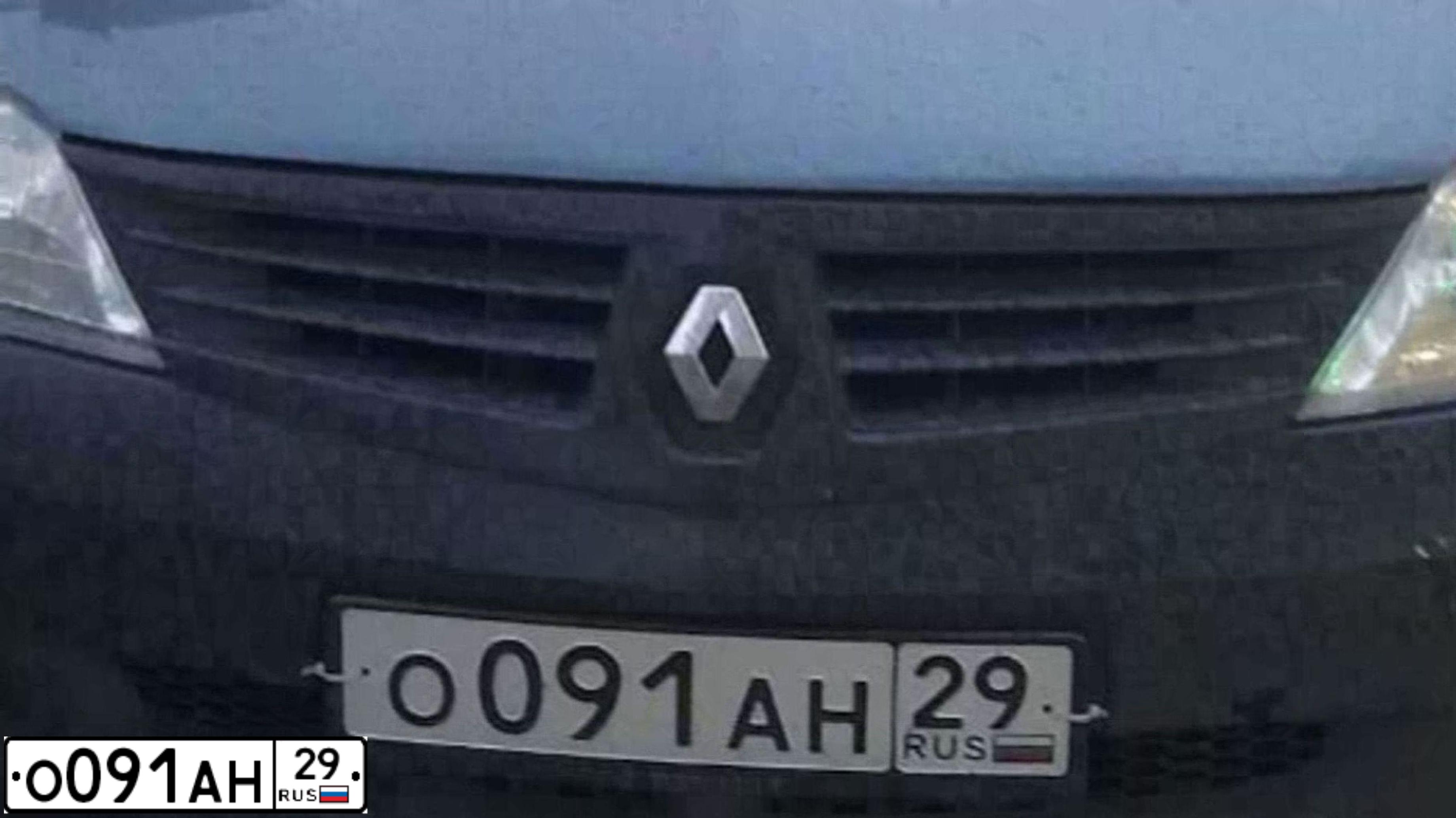 Фото автомобиля RENAULT LOGAN, 2007 — госномер О091АН29. Цвет: ТЕМНО-СЕРЫЙ