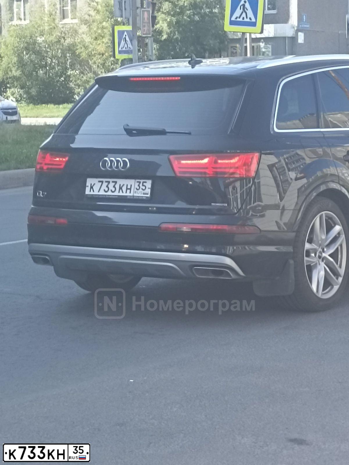 Фото автомобиля AUDI Q7, 2019 — госномер К733КН35. Цвет: ЧЕРНЫЙ