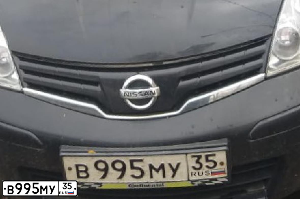 Фото автомобиля NISSAN NOTE, 2011 — госномер В995МУ35. Цвет: ЧЕРНЫЙ