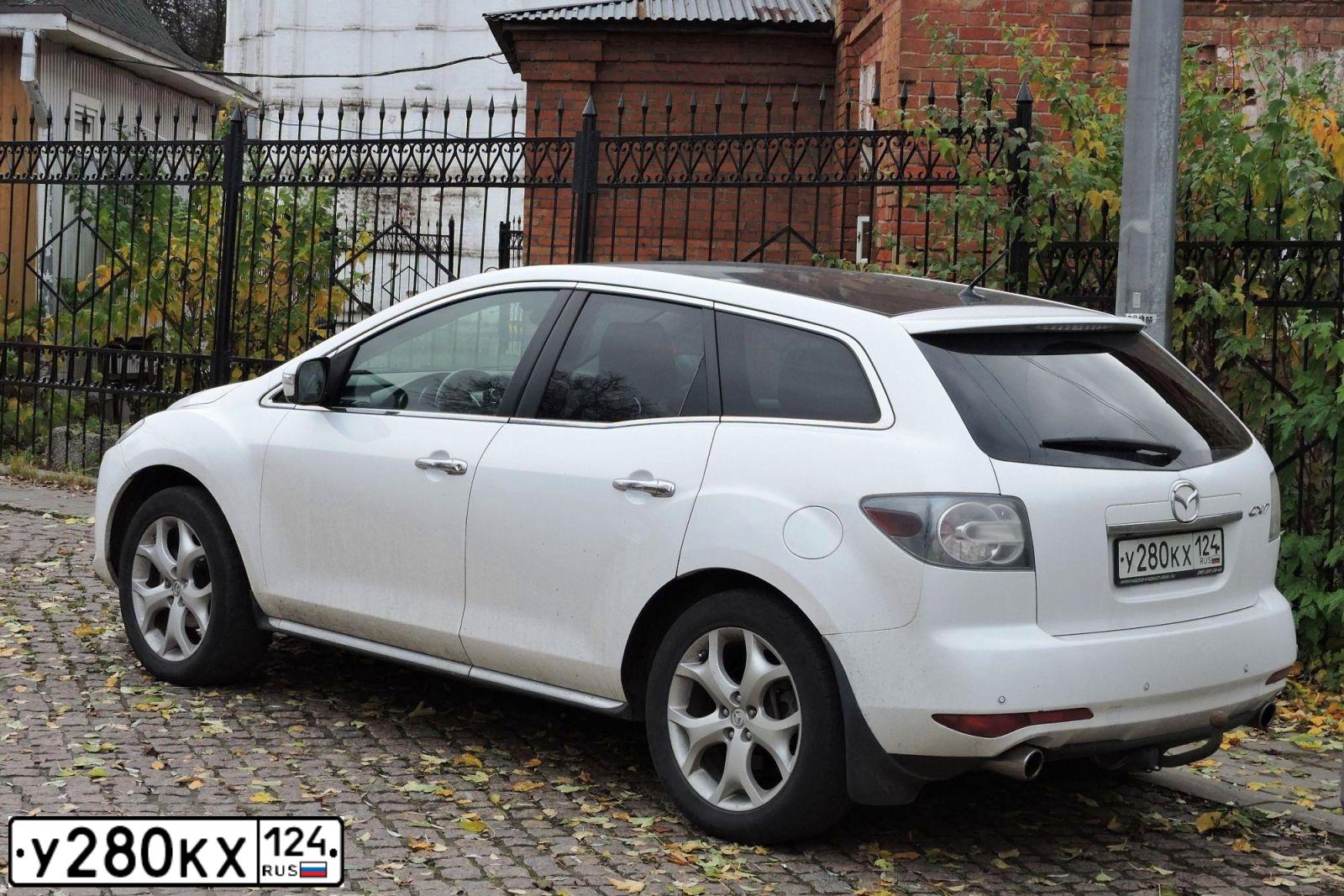 Фото автомобиля MAZDA CX-7, 2010 — госномер К277ОВ67. Цвет: Белый черный 