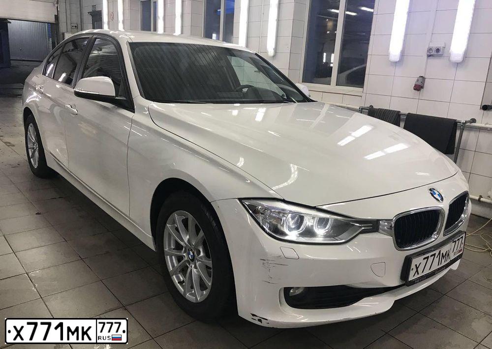 Фото автомобиля BMW SERIE 3, 2014 — госномер Х771МК777. Цвет: Белый