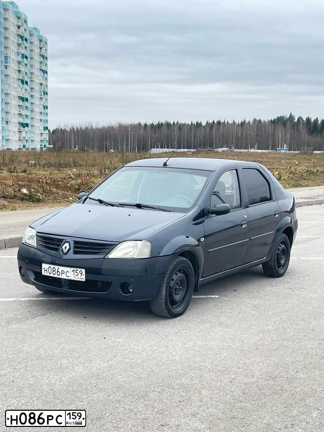 Фото автомобиля RENAULT T LOGAN, 2006 — госномер Н086РС159. Цвет: ТЕМНО-СЕРЫЙ