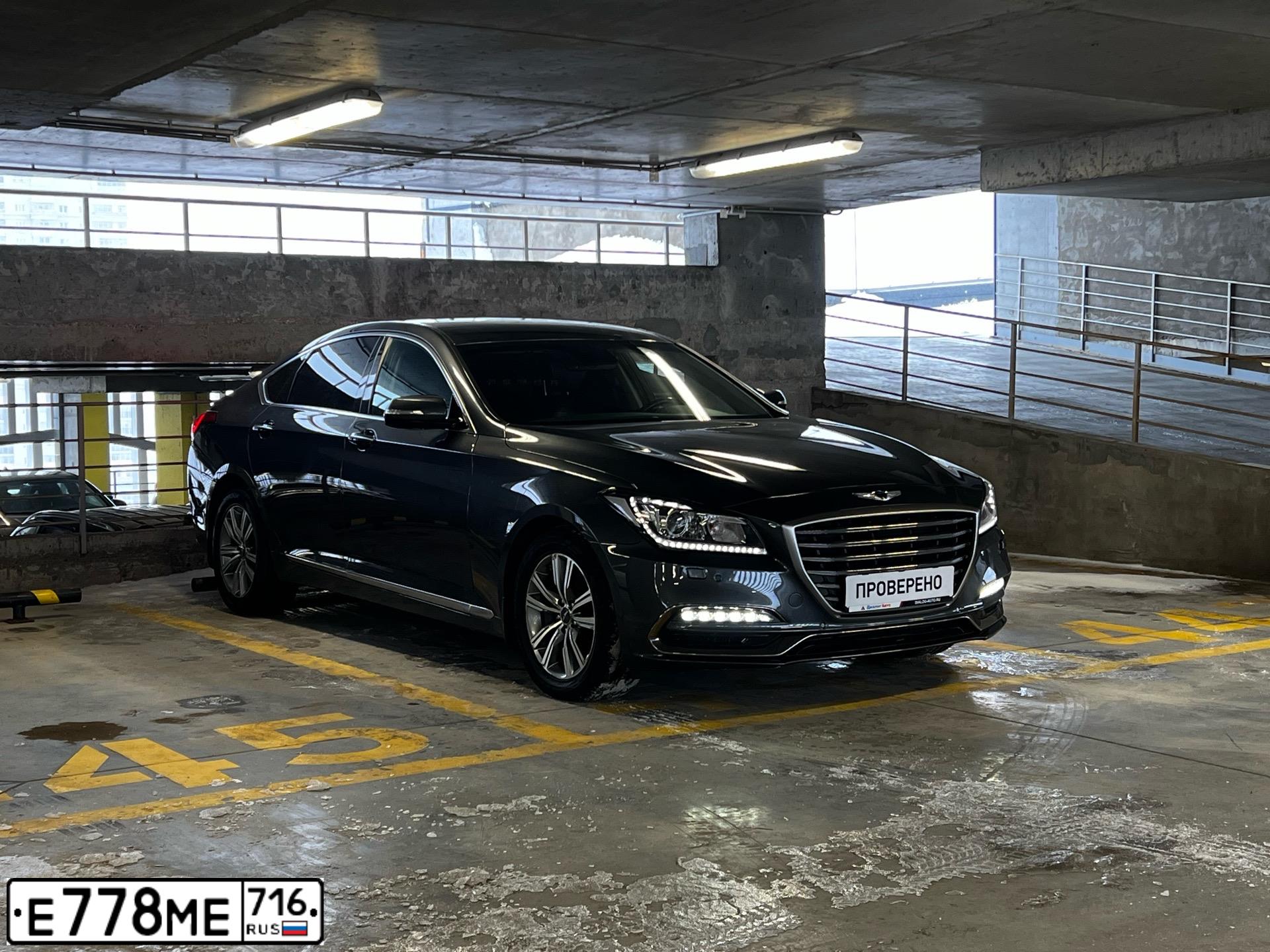 Фото автомобиля GENESIS G80, 2019 — госномер Е778МЕ716. Цвет: СЕРЫЙ