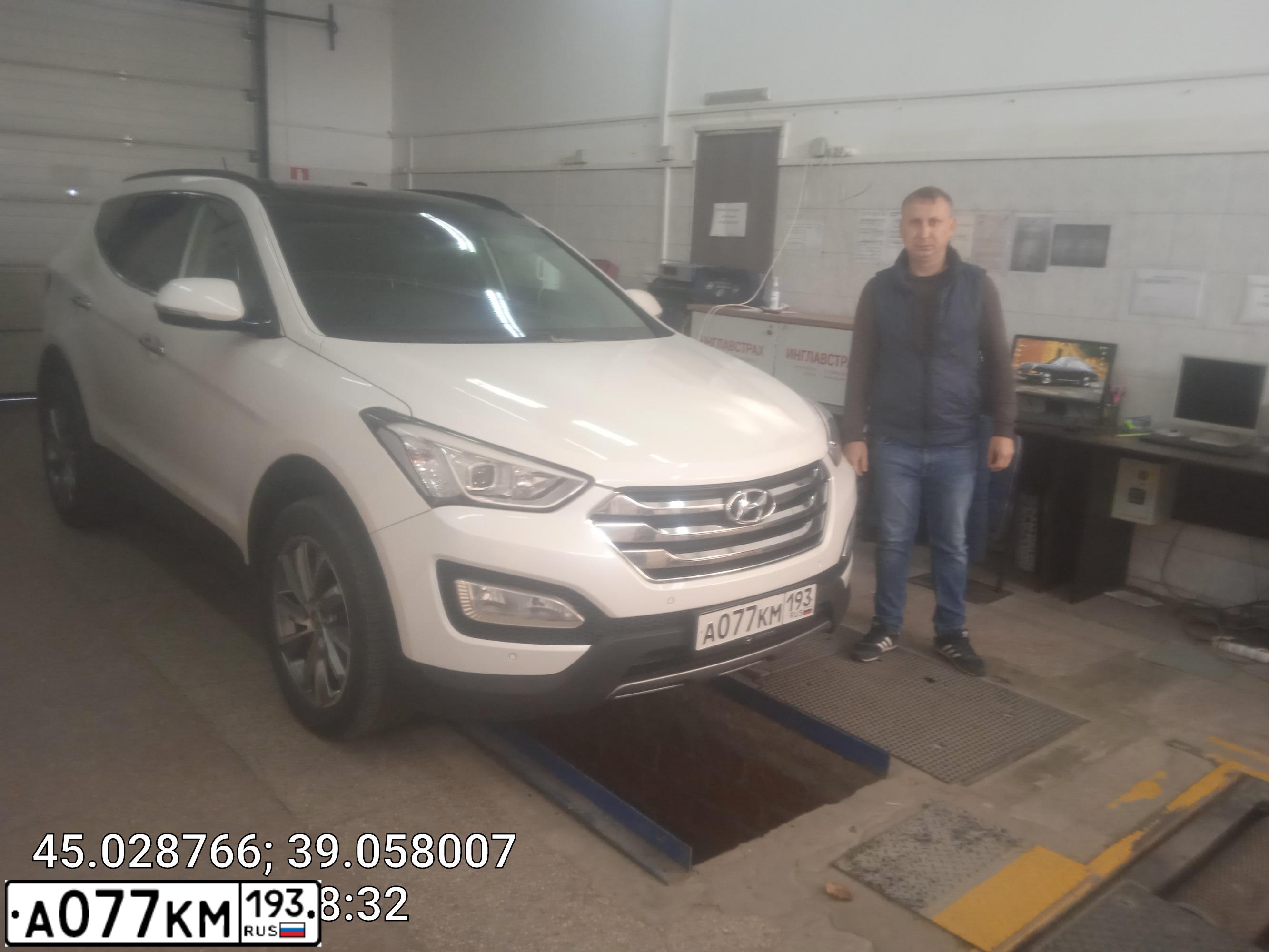 Фото автомобиля HYUNDAI SANTA FE, 2014 — госномер А077КМ193. Цвет: Белый