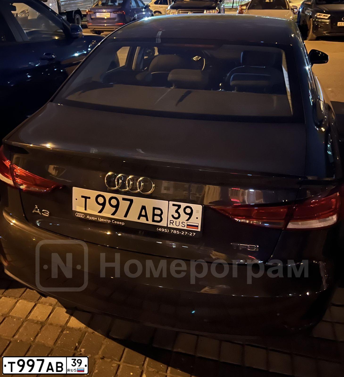 Фото автомобиля AUDI A3, 2016 — госномер Т997АВ39. Цвет: ТЕМНО-КОРИЧНЕВЫЙ