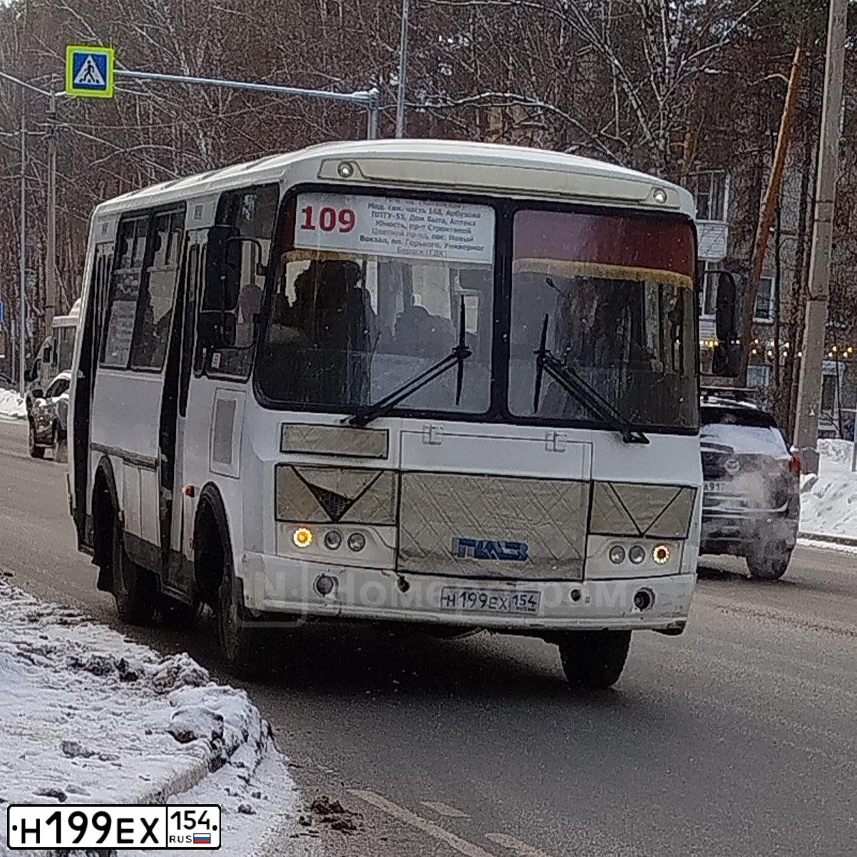 Фото автомобиля PAZ 3205, 2018 — госномер Н199ЕХ154. Цвет: Белый