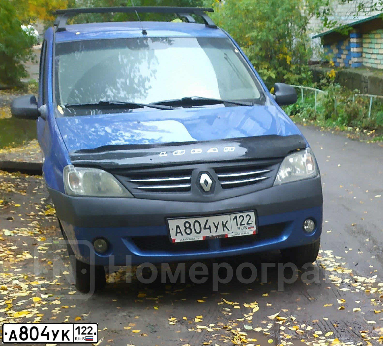 Фото автомобиля RENAULT LOGAN, 2008 — госномер А804УК122. Цвет: синий