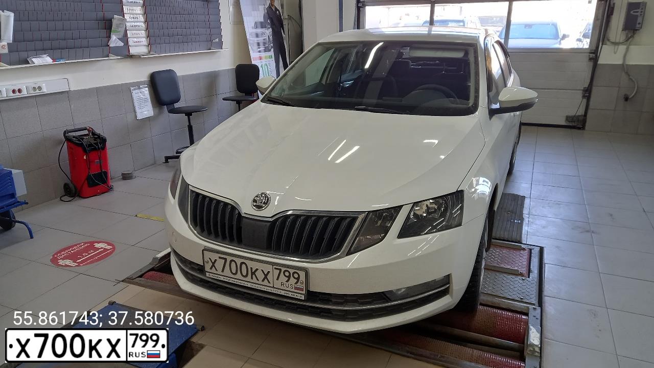 Фото автомобиля SKODA OCTAVIA, 2018 — госномер Х700КХ799. Цвет: Белый