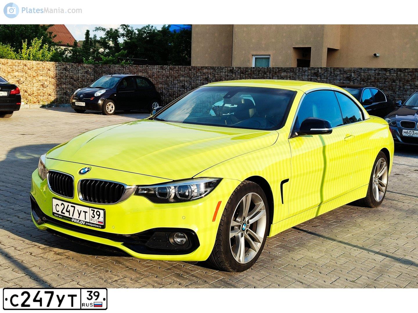 Фото автомобиля BMW БЕЗ МОДЕЛИ 430I, 2017 — госномер С247УТ39. Цвет: ЖЕЛТЫЙ
