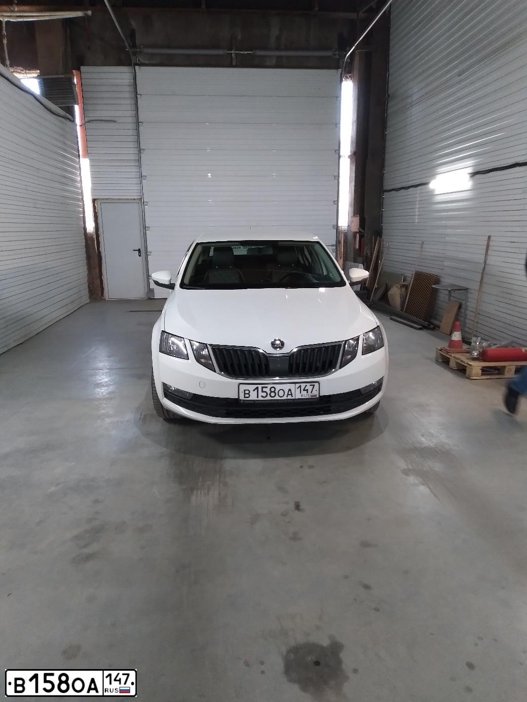 Фото автомобиля SKODA OCTAVIA, 2020 — госномер Е107ХК124. Цвет: Белый