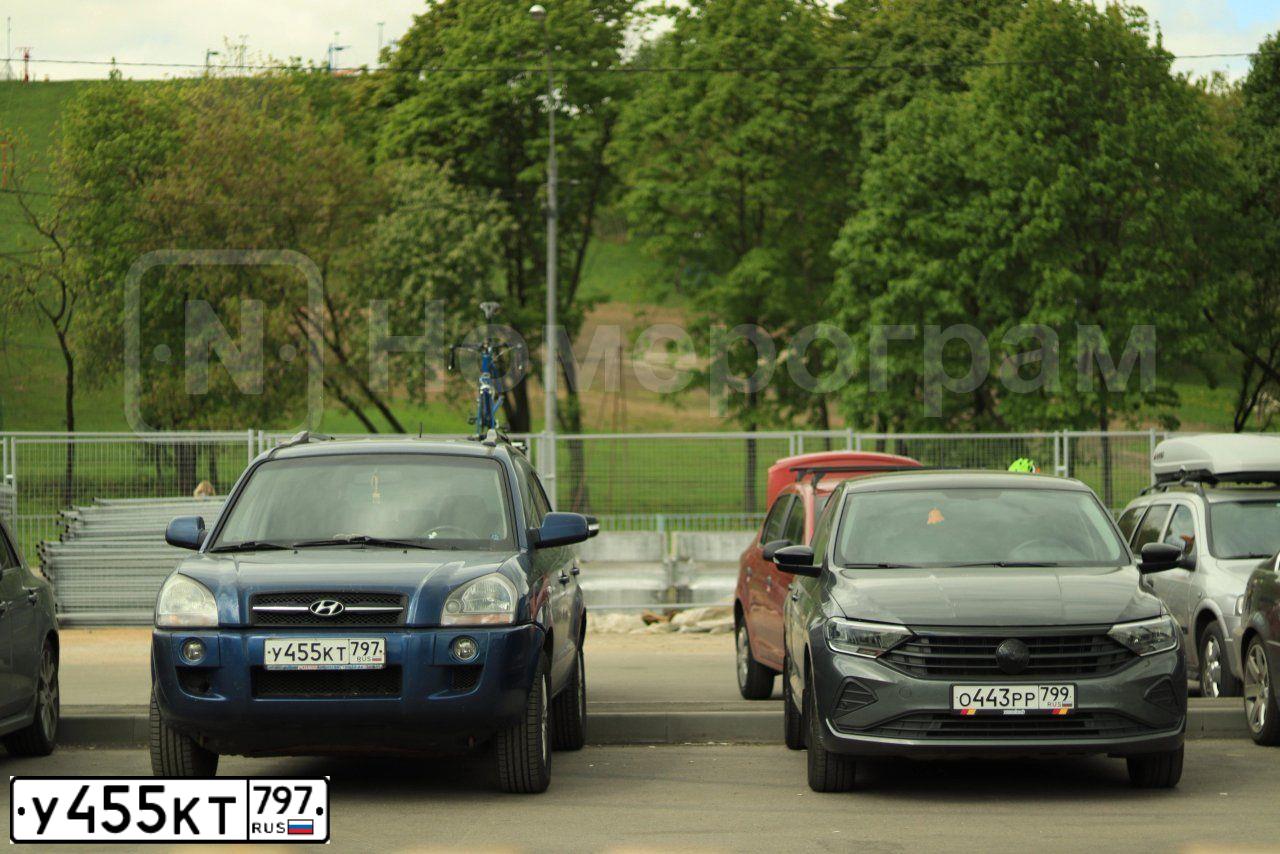 Фото автомобиля HYUNDAI TUCSON, 2007 — госномер У455КТ797. Цвет: синий
