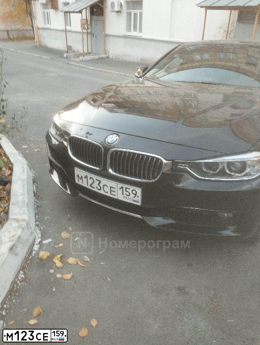 Фото автомобиля BMW W SERIE 3, 2013 — госномер М123СЕ159. Цвет: ЧЕРНЫЙ