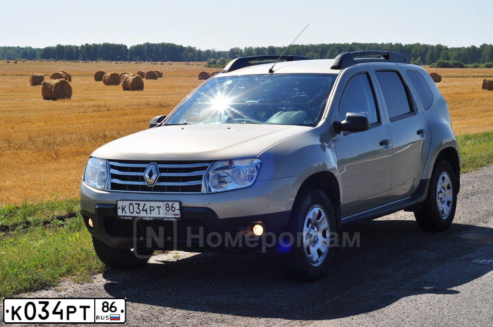 Фото автомобиля RENAULT DUSTER, 2013 — госномер К034РТ86. Цвет: БЕЖЕВЫЙ