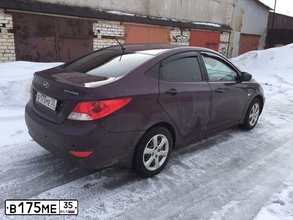 Фото автомобиля HYUNDAI SOLARIS, 2011 — госномер В175МЕ35. Цвет: ФИОЛЕТОВЫЙ