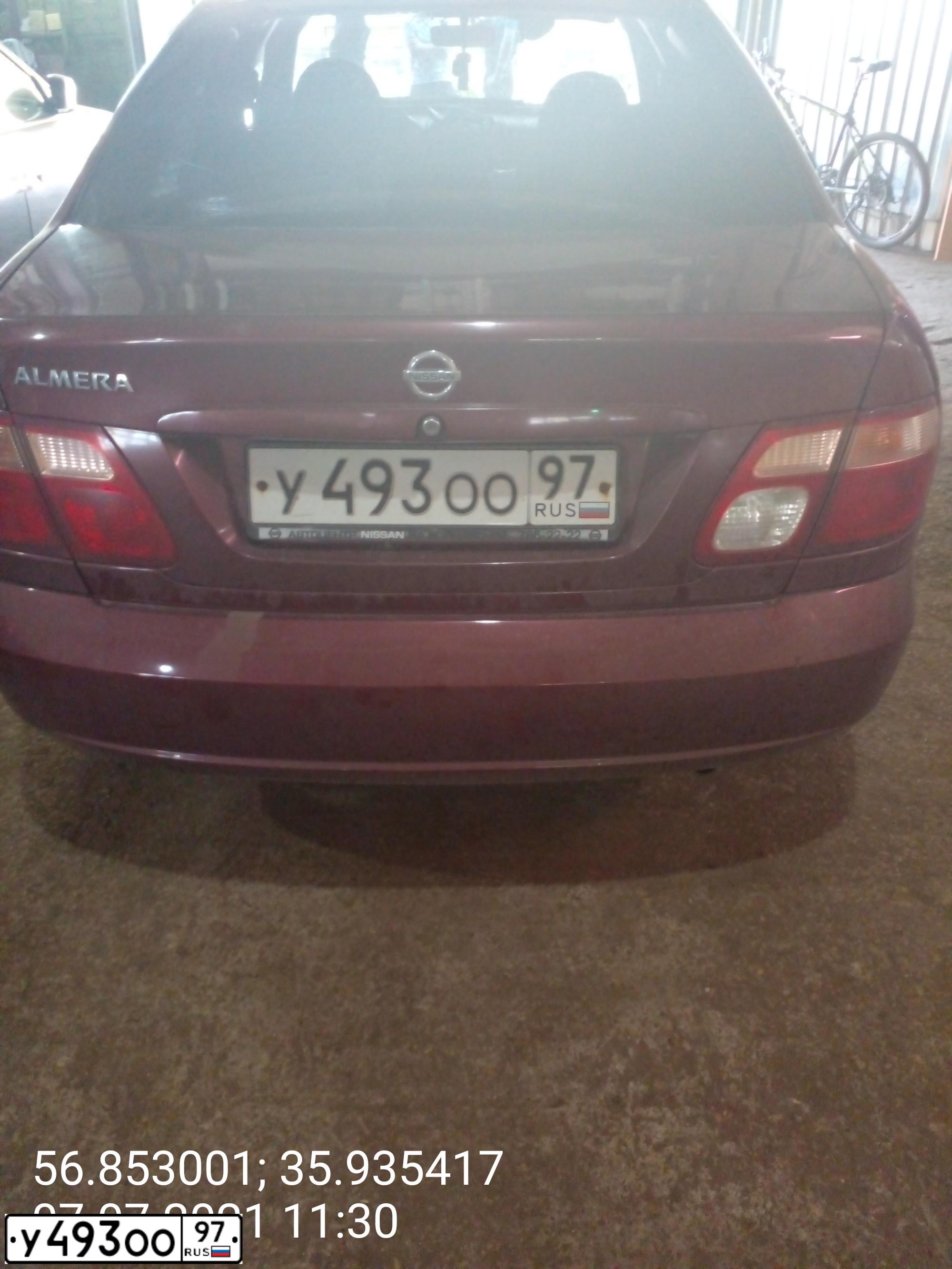 Фото автомобиля NISSAN ALMERA, 2005 — госномер У493ОО97. Цвет: ТЕМНО-ВИШНЕВЫЙ