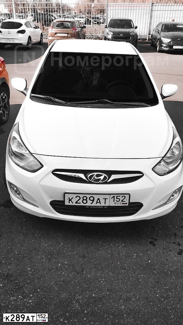 Фото автомобиля HYUNDAI SOLARIS, 2012 — госномер К289АТ152. Цвет: БЕЛЫЙ