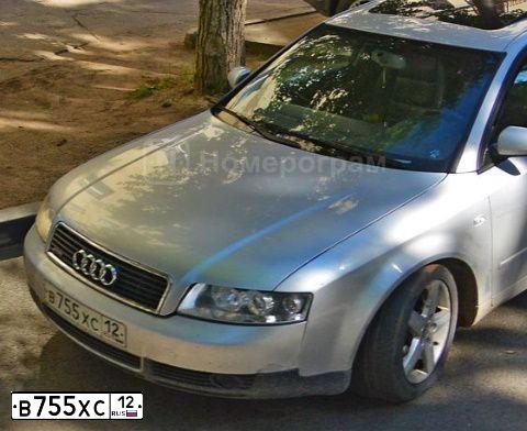 Фото автомобиля AUDI A4, 2004 — госномер В755ХС12. Цвет: Серебристый