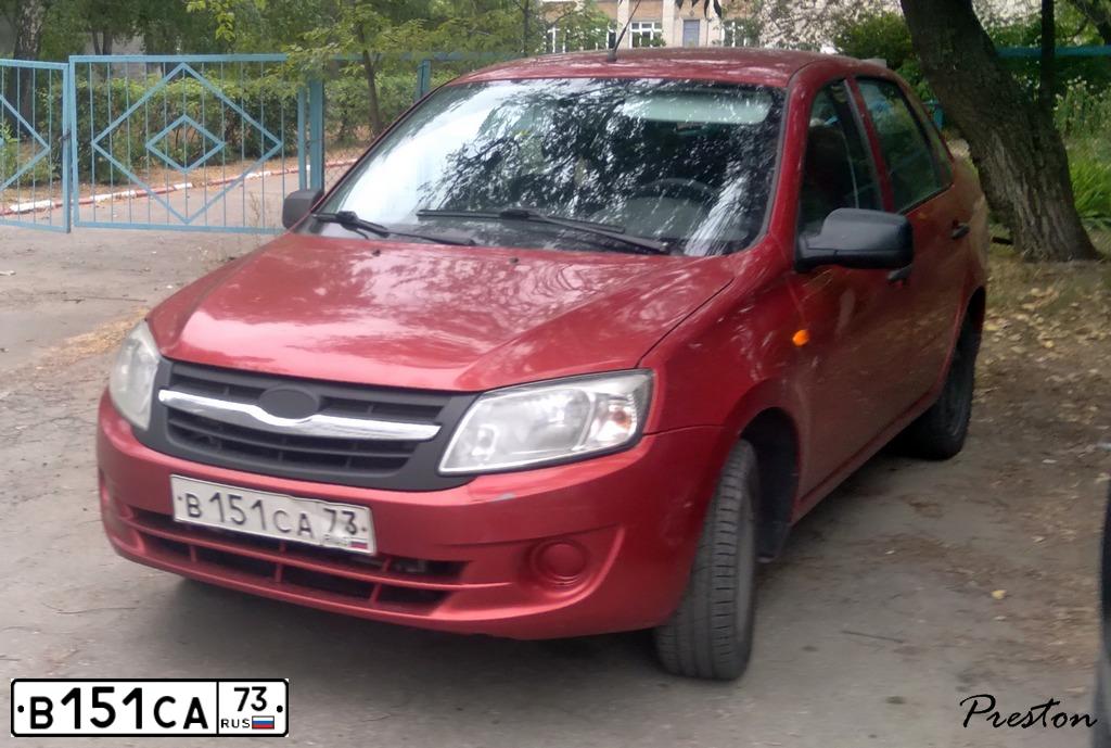 Фото автомобиля LADA 2190 GRANTA, 2012 — госномер В151СА73. Цвет: КРАСНЫЙ