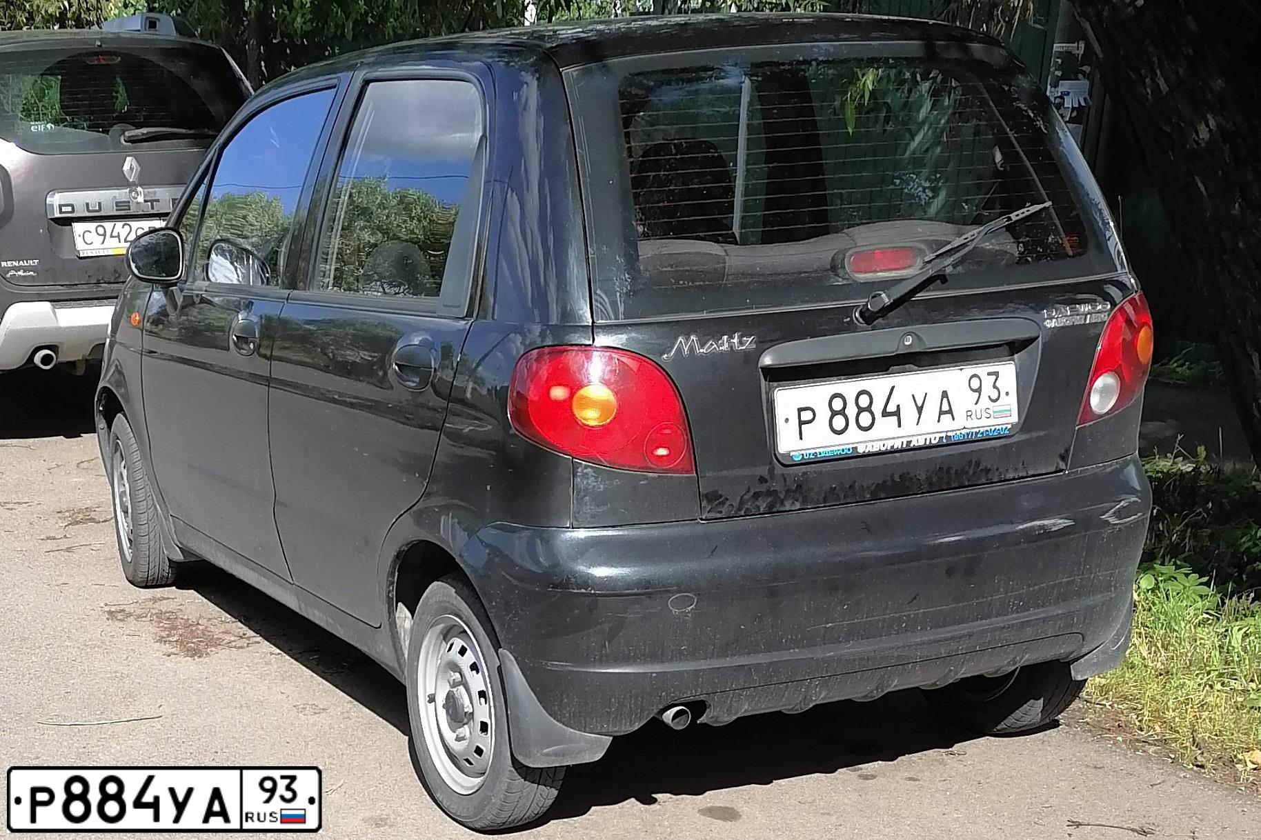 Фото автомобиля DAEWOO MATIZ, 2010 — госномер Р884УА93. Цвет: ЧЕРНЫЙ