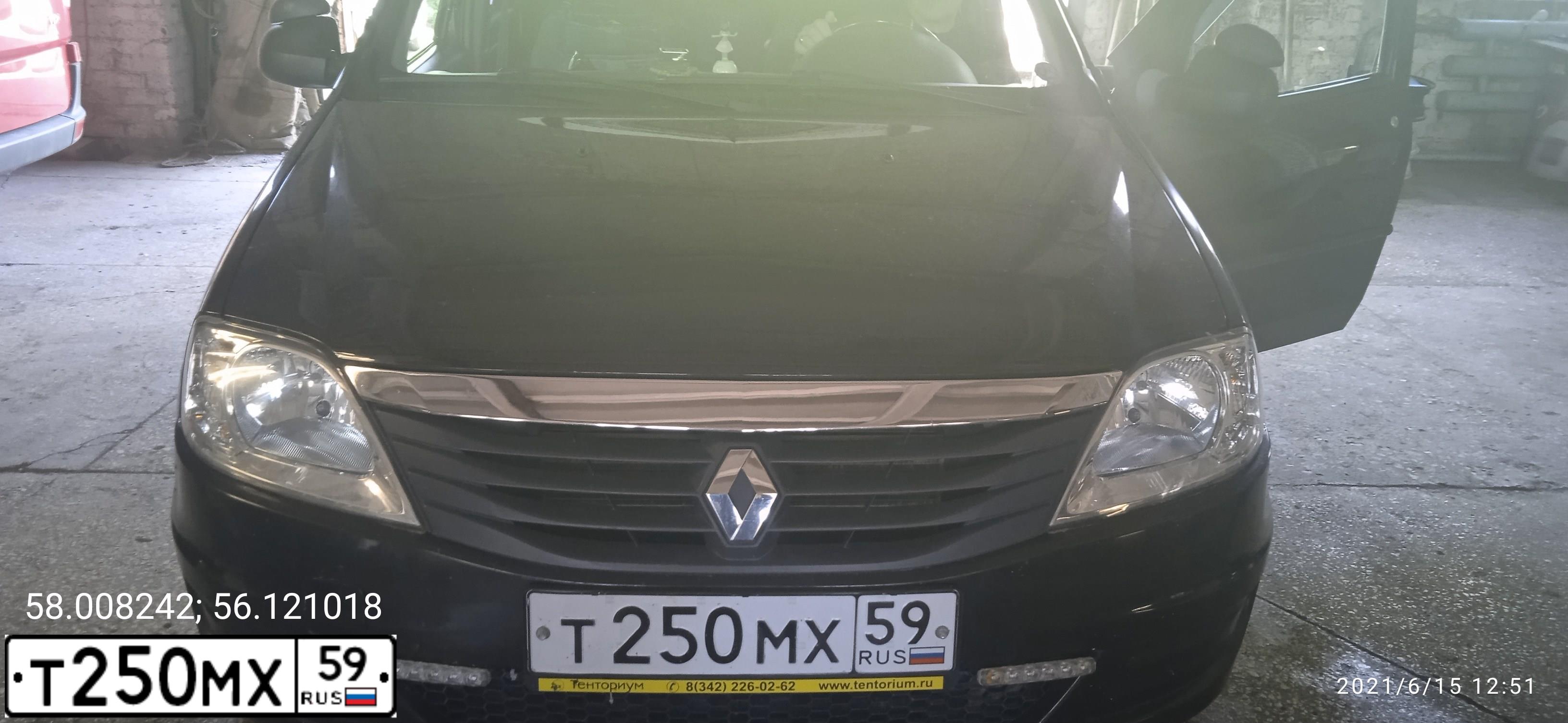 Фото автомобиля RENAULT LOGAN, 2010 — госномер Т250МХ59. Цвет: ЧЕРНЫЙ