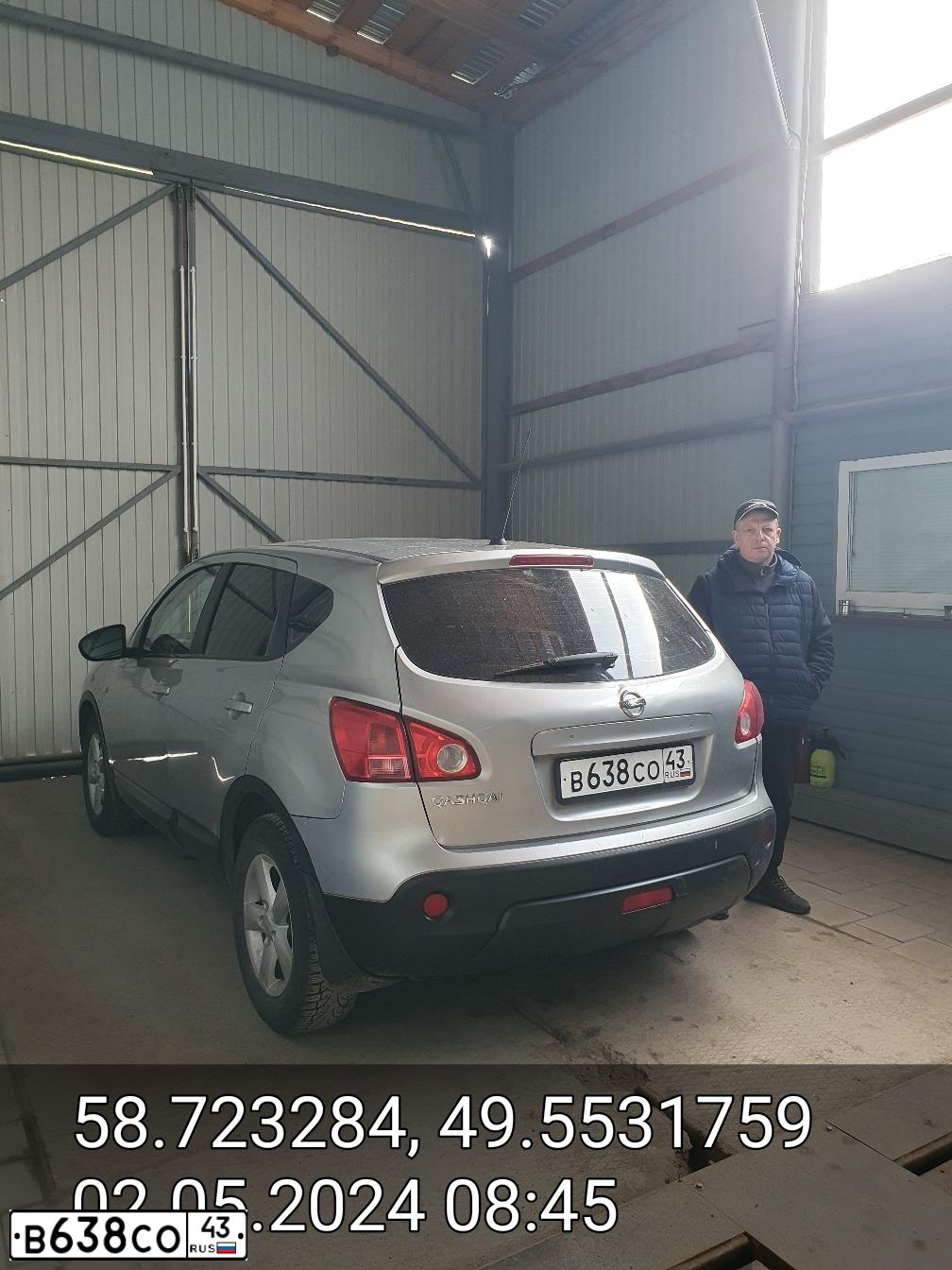 Фото автомобиля NISSAN QASHQAI, 2008 — госномер В638СО43. Цвет: СЕРЕБРИСТЫЙ