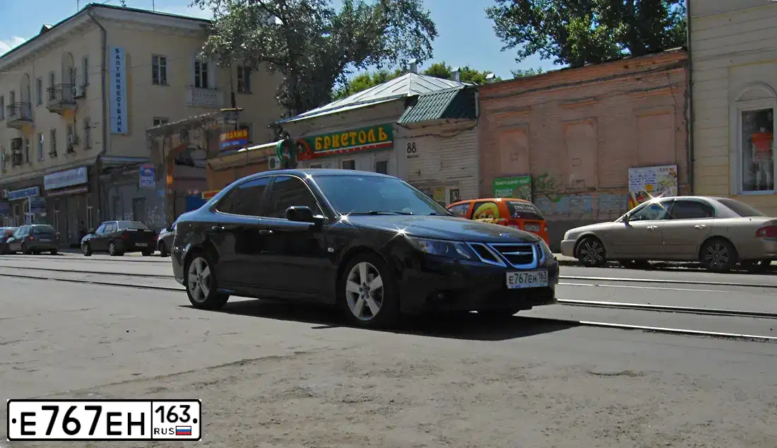 Фото автомобиля SAAB 9-3, 2008 — госномер К740АА126. Цвет: Серый