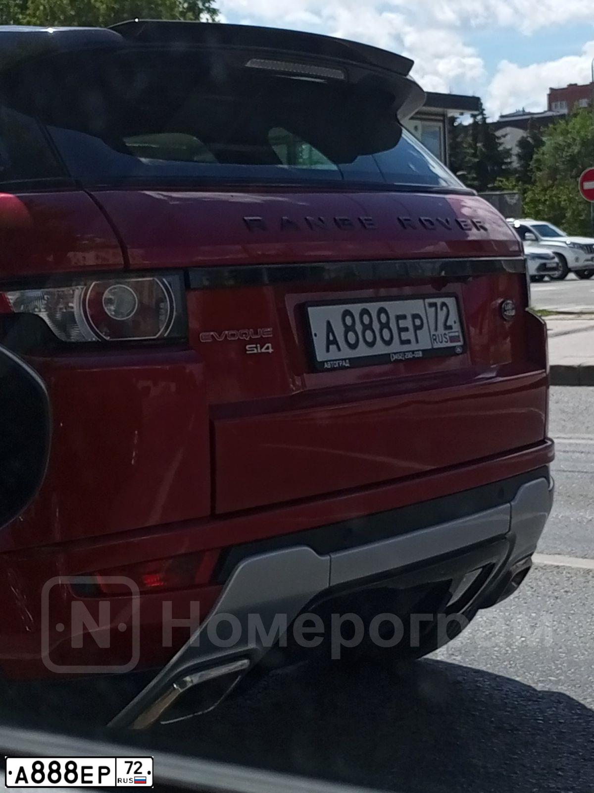 Фото автомобиля LANDROVER RANGE ROVER EVOQUE, 2012 — госномер А888ЕР72. Цвет: Красный