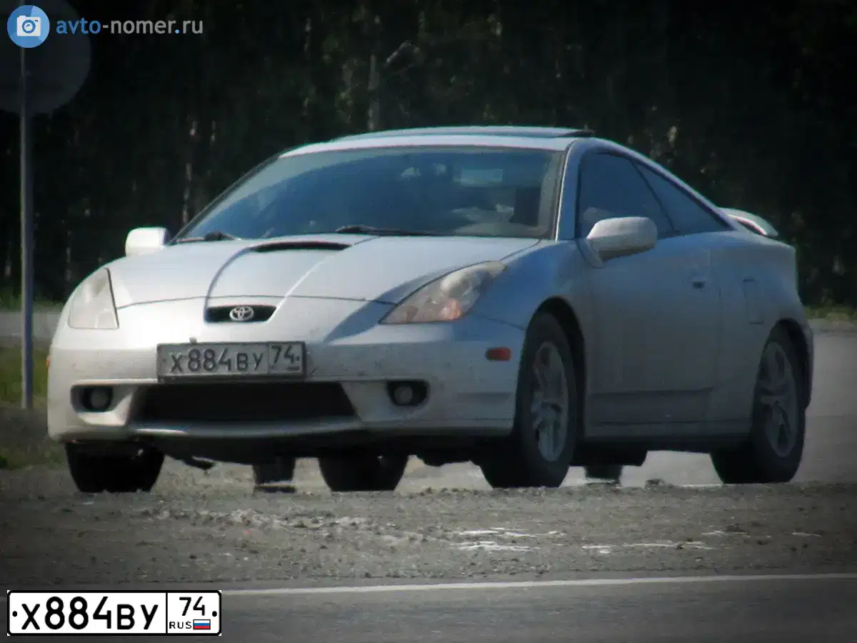 Фото автомобиля TOYOTA CELICA, 2001 — госномер Х884ВУ74. Цвет: СЕРЕБРИСТО-БЕЛЫЙ