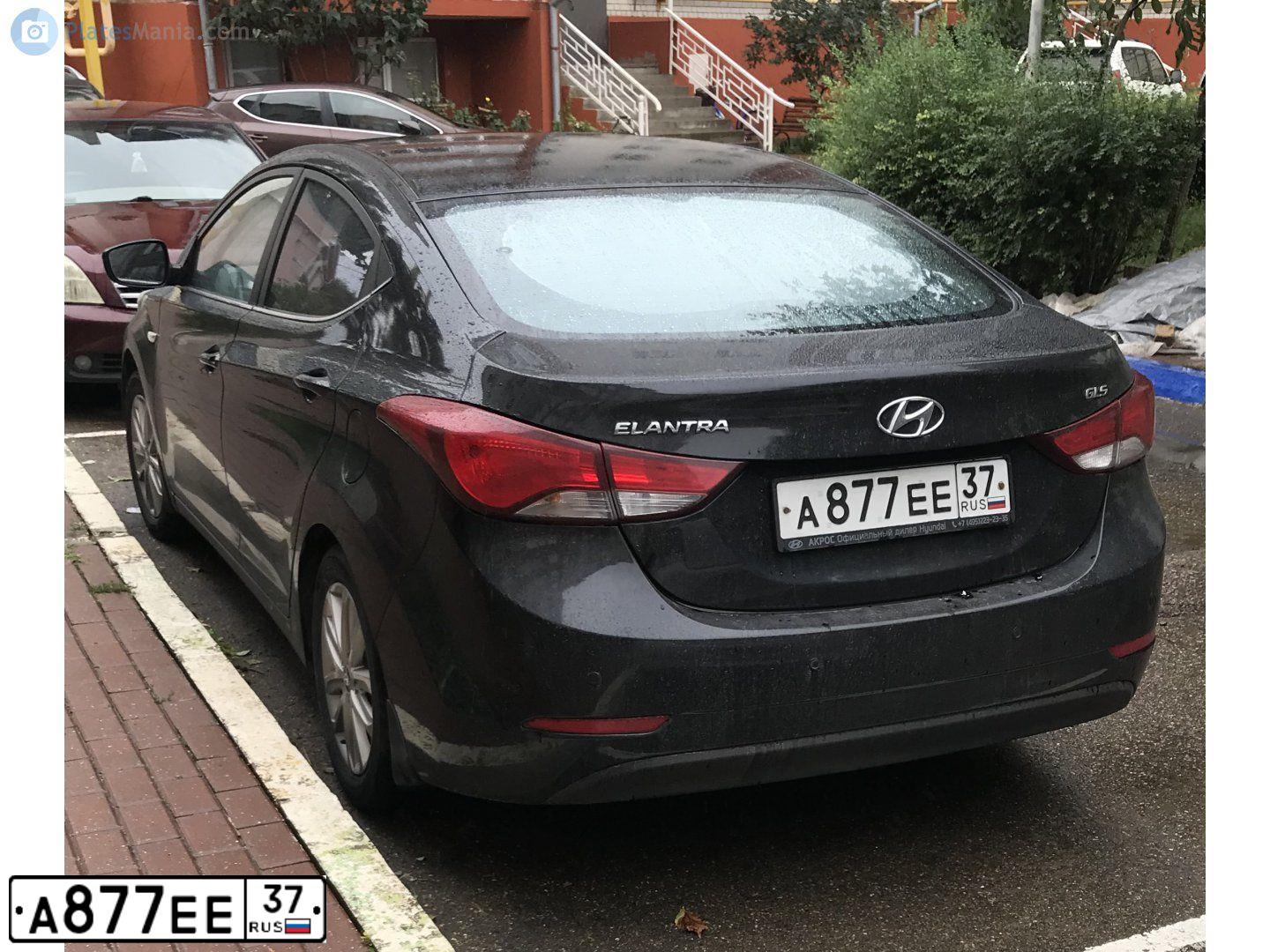 Фото автомобиля HYUNDAI ELANTRA, 2015 — госномер А877ЕЕ37. Цвет: ЧЕРНЫЙ