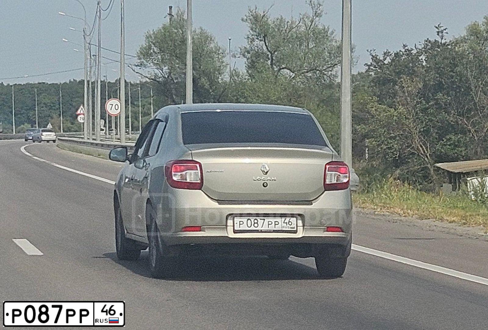 Фото автомобиля RENAULT LOGAN, 2018 — госномер Р087РР46. Цвет: БЕЖЕВЫЙ