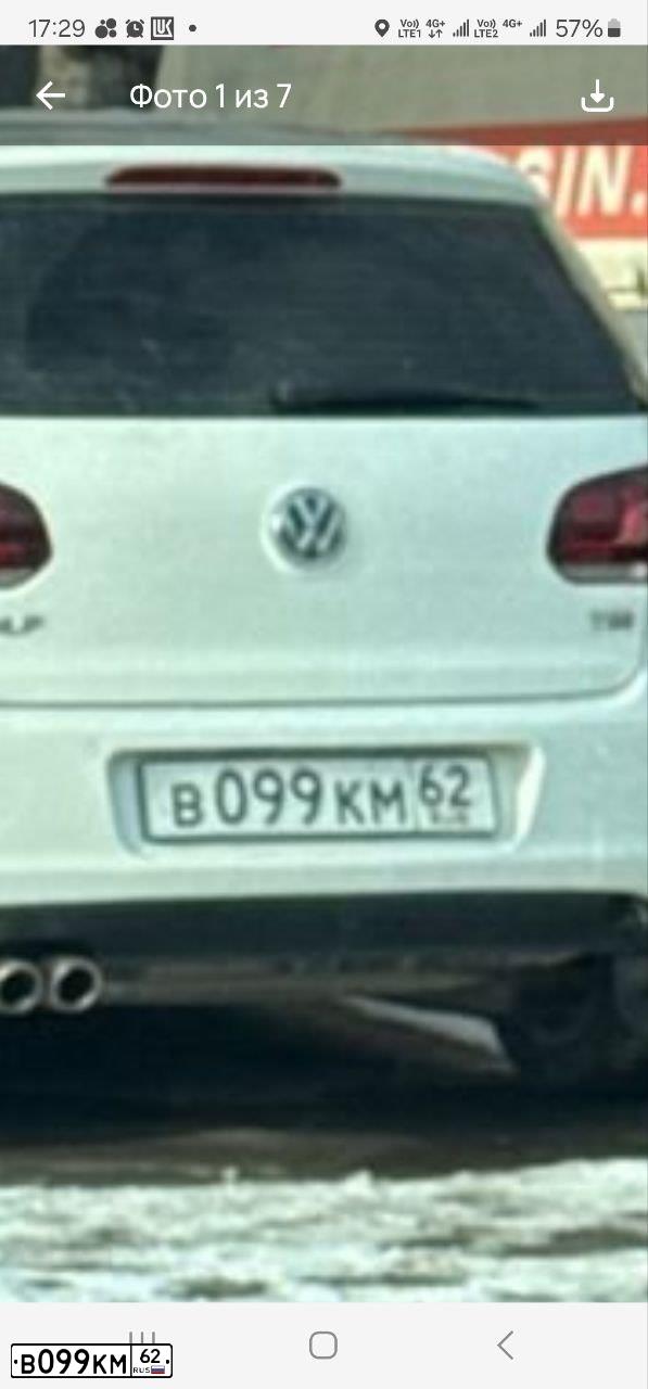 Фото автомобиля VOLKSWAGEN GOLF, 2010 — госномер В099КМ62. Цвет: Белый