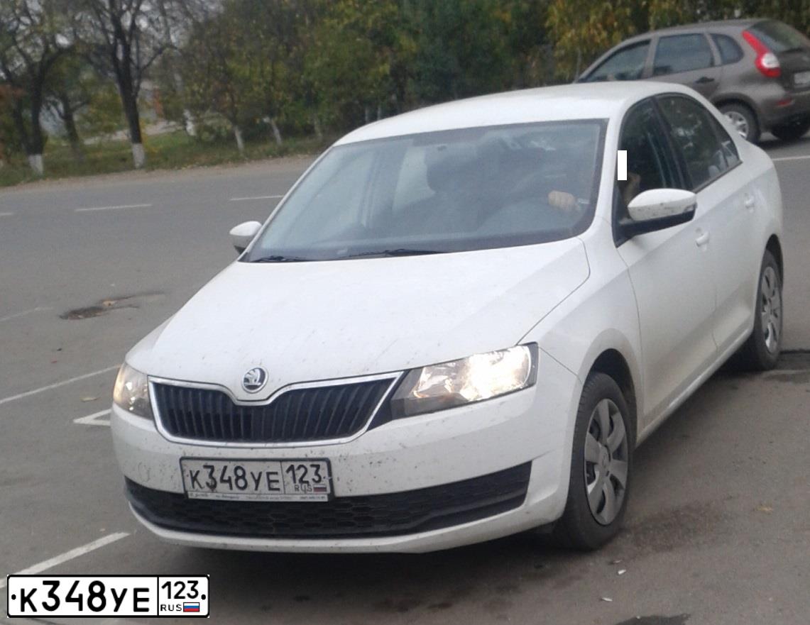 Фото автомобиля SKODA RAPID, 2018 — госномер К348УЕ123. Цвет: БЕЛЫЙ