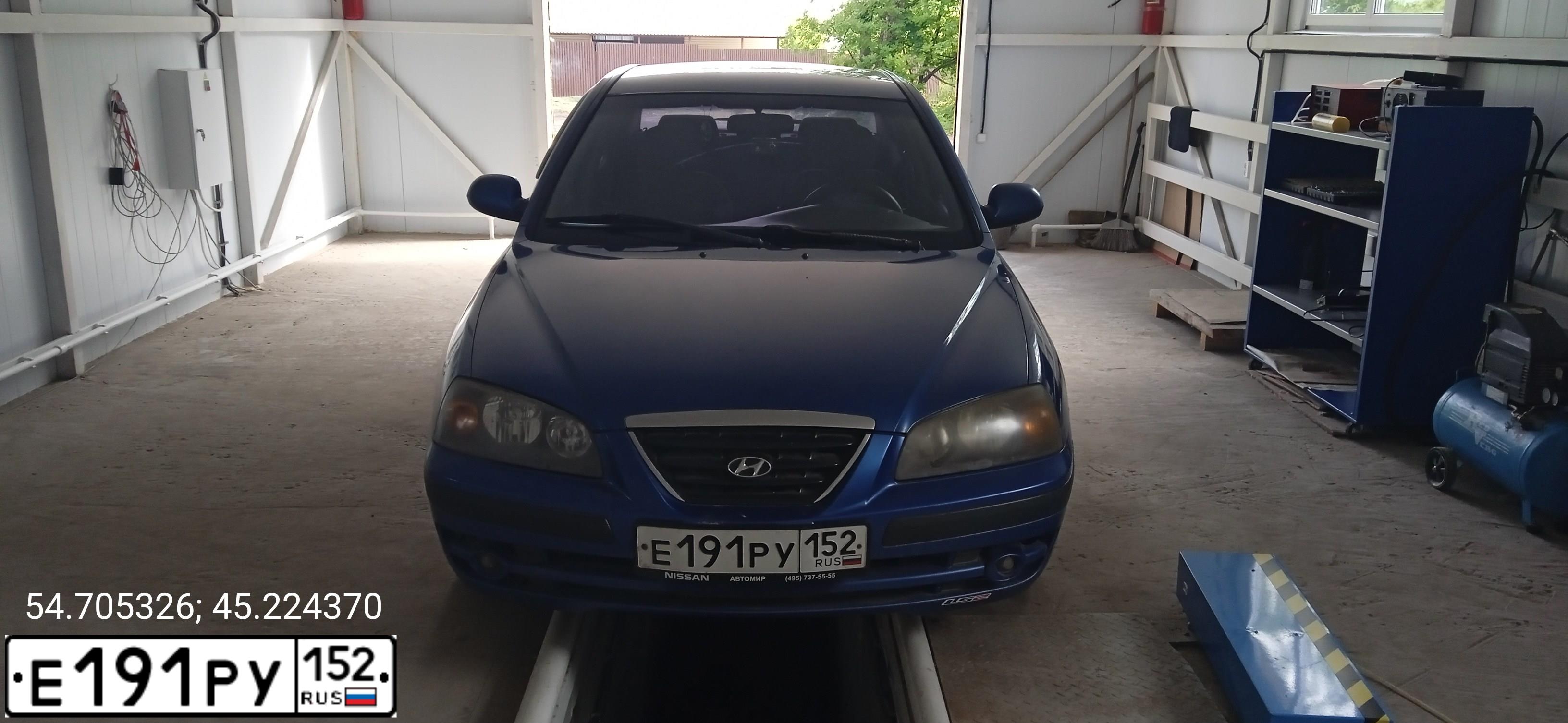 Фото автомобиля HYUNDAI ELANTRA, 2004 — госномер Е191РУ152. Цвет: СИНИЙ