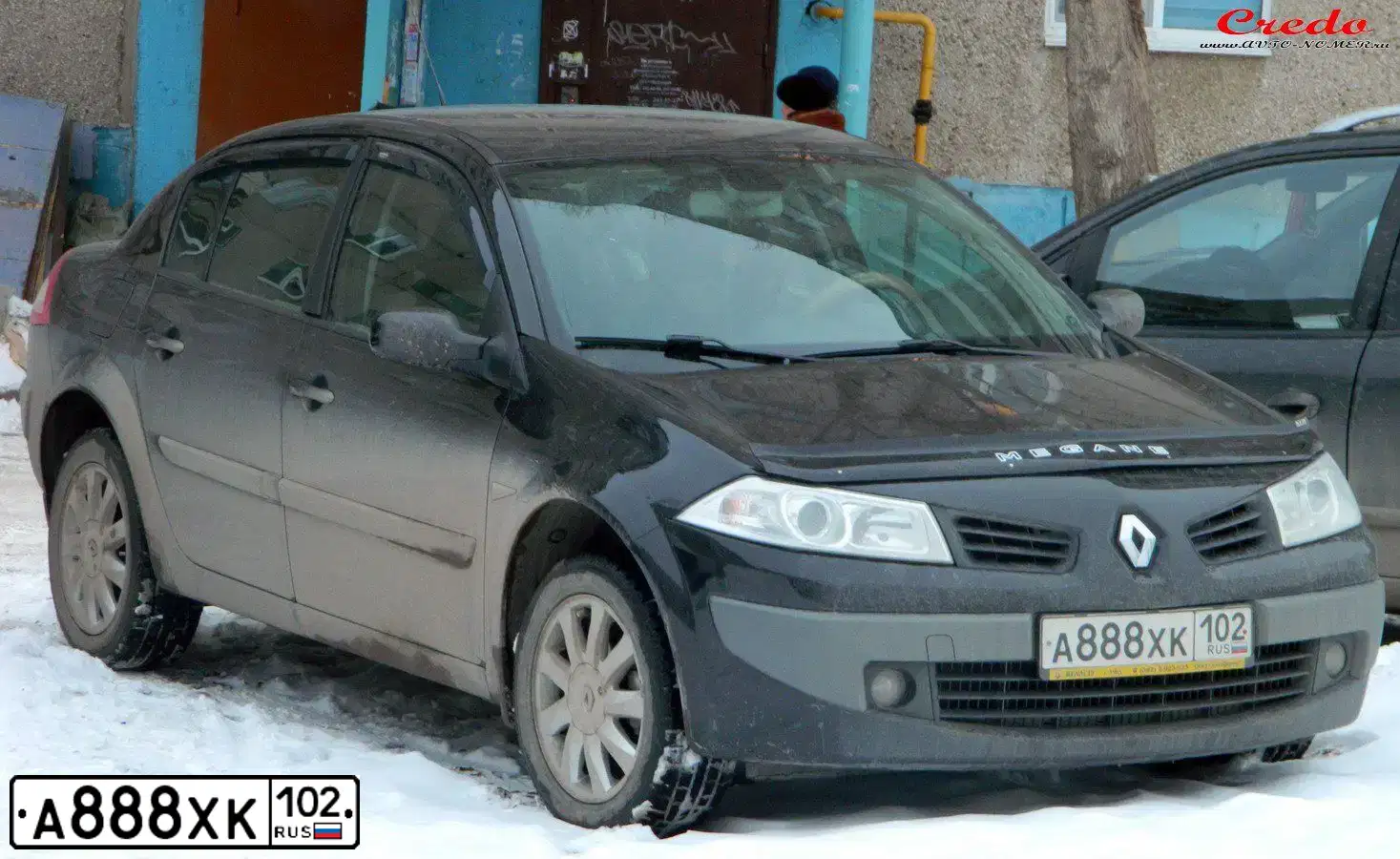 Фото автомобиля RENAULT MEGANE, 2008 — госномер А888ХК102. Цвет: ЧЕРНЫЙ
