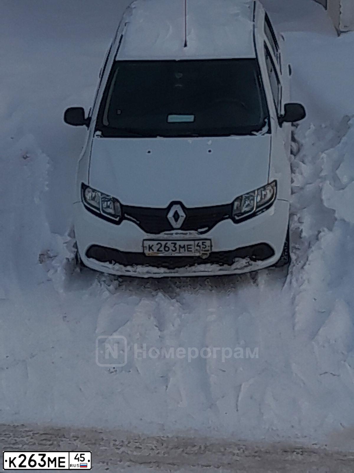 Фото автомобиля RENAULT SANDERO, 2017 — госномер К263МЕ45. Цвет: БЕЛЫЙ