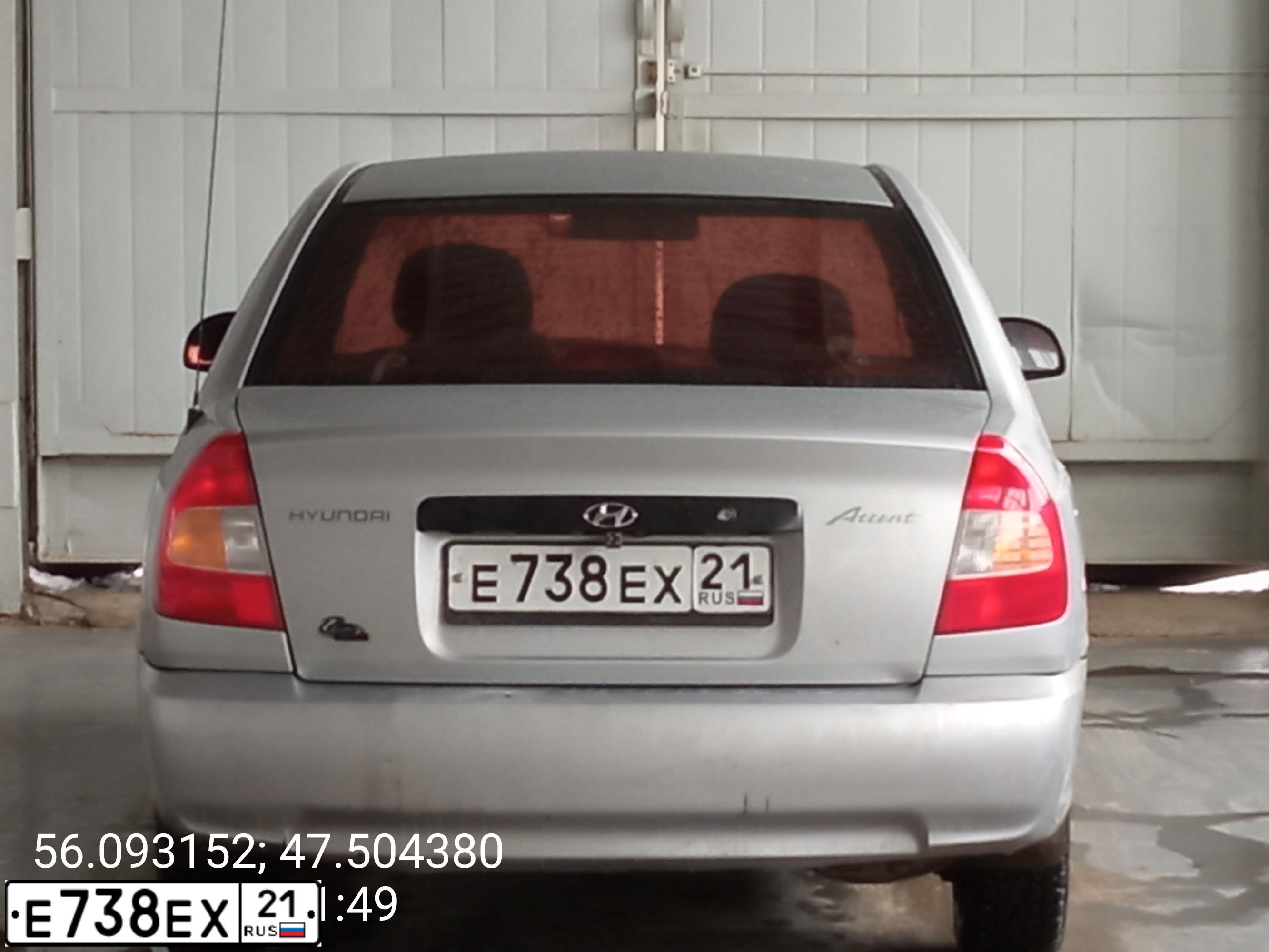 Фото автомобиля TAGAZ ACCENT, 2003 — госномер Е738ЕХ21. Цвет: СЕРЕБРИСТЫЙ