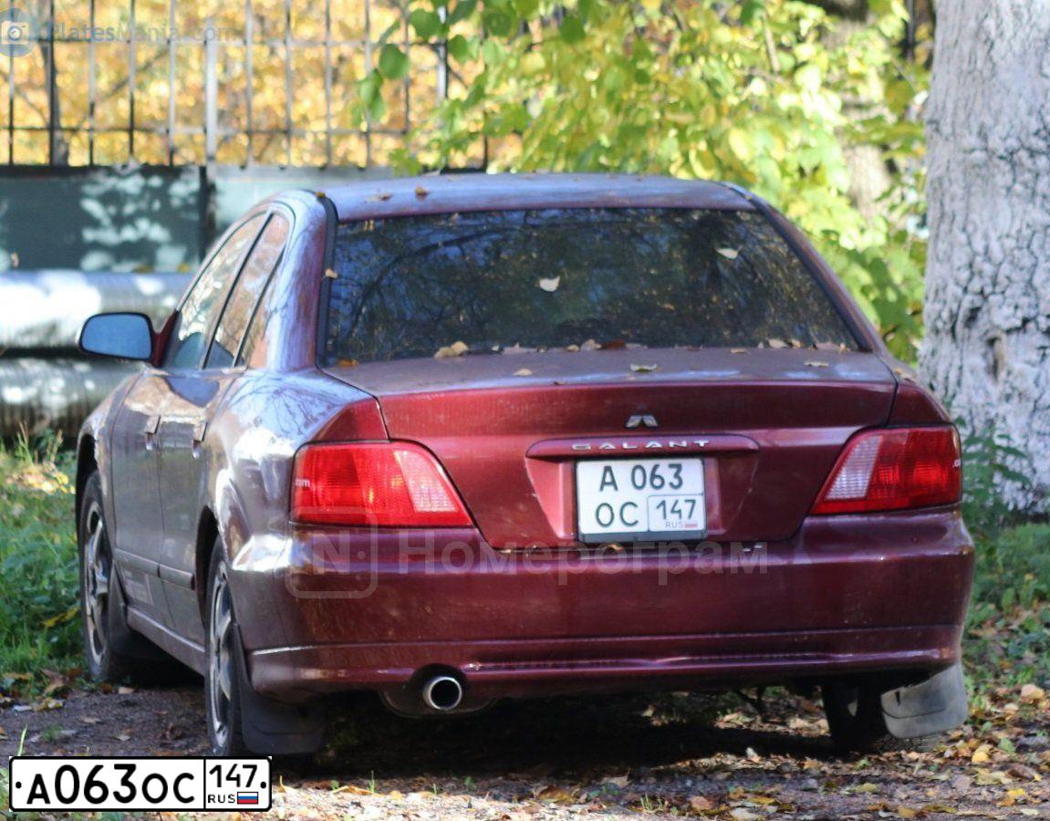Фото автомобиля MITSUBISHI GALANT, 2002 — госномер А063ОС147. Цвет: ВИШНЕВЫЙ