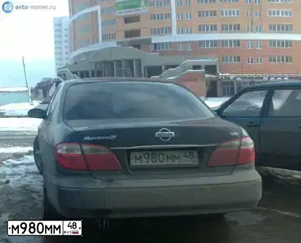 Фото автомобиля NISSAN MAXIMA, 1998 — госномер М980ММ48. Цвет: ЗЕЛЕНЫЙ