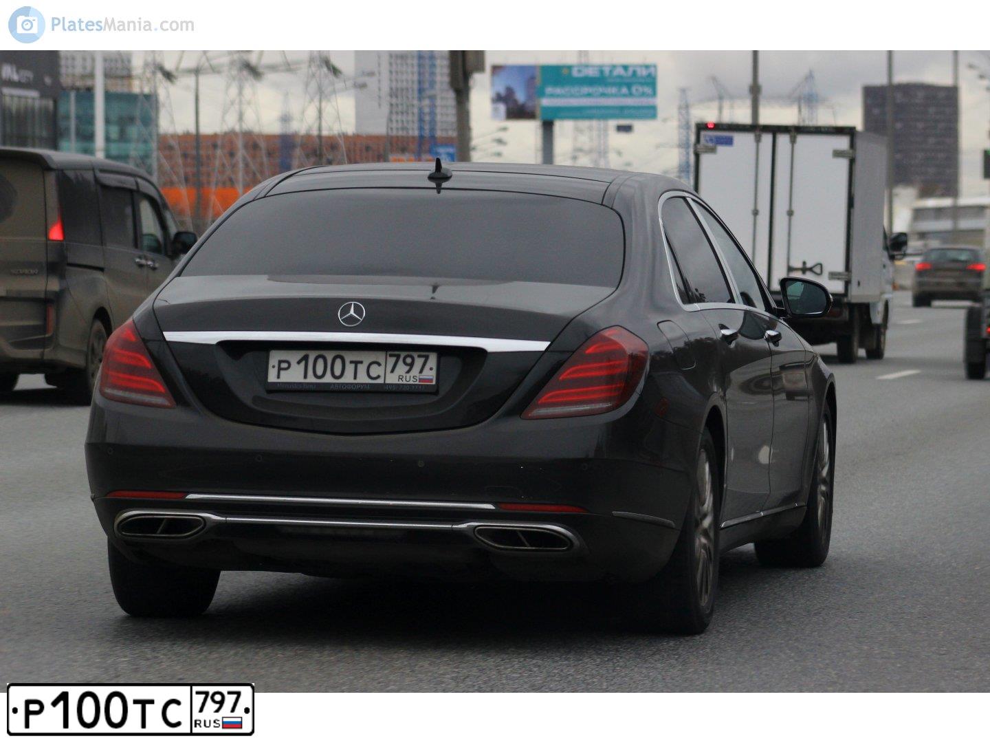 Фото автомобиля MERCEDES S-KLASSE, 2017 — госномер Р100ТС797. Цвет: ЧЕРНЫЙ