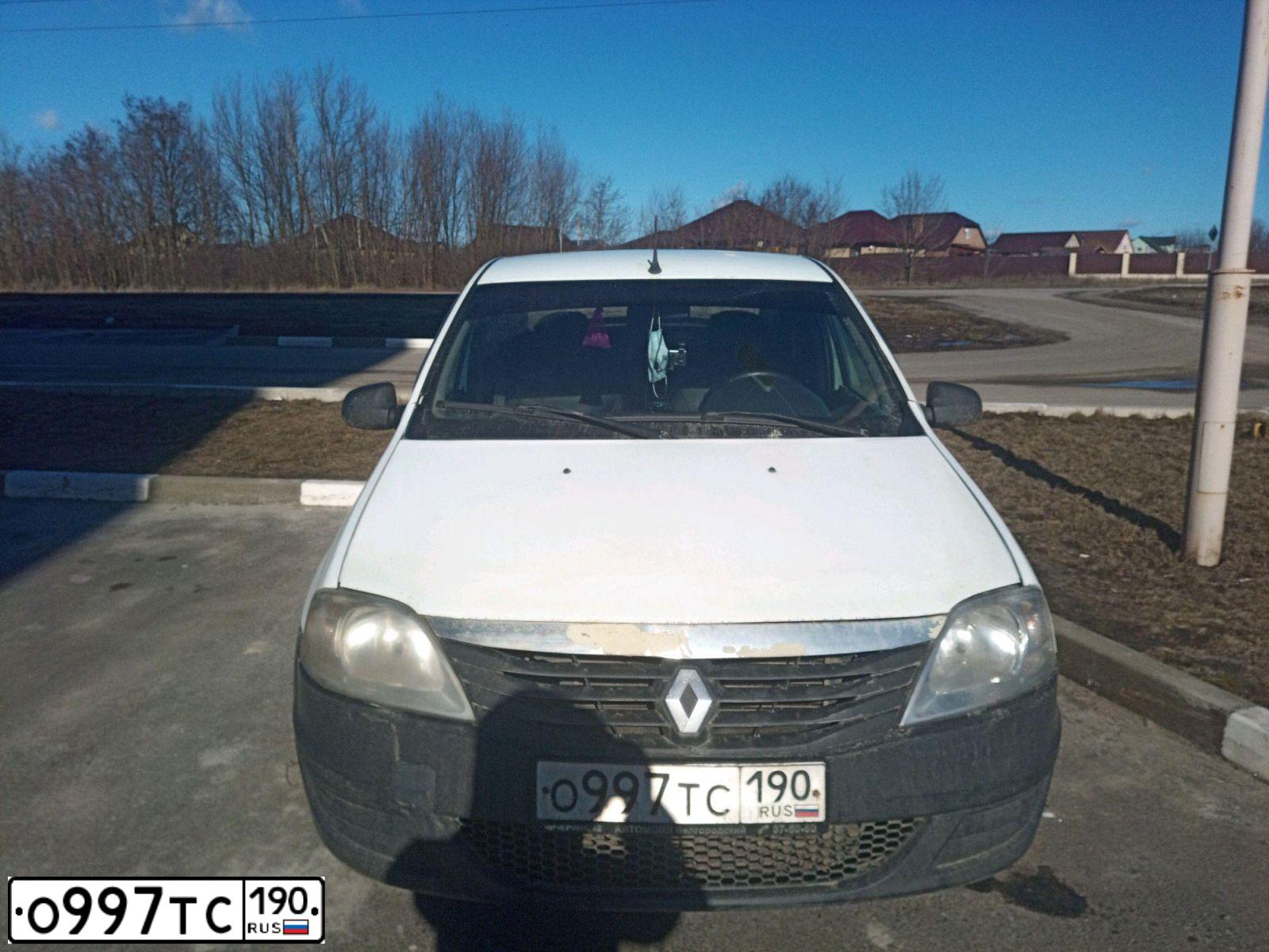Фото автомобиля RENAULT LOGAN, 2012 — госномер Т990ТВ31. Цвет: Белый