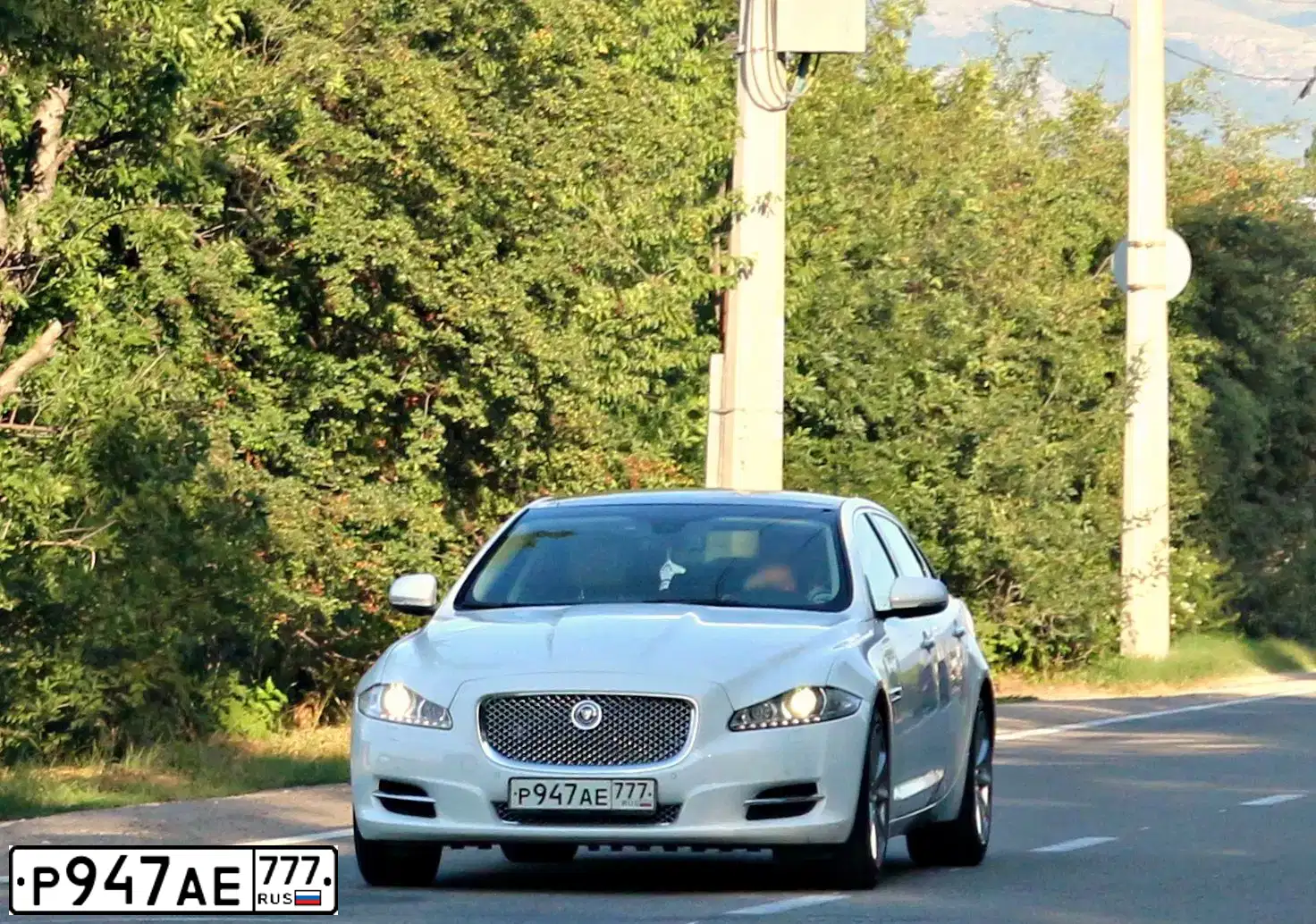 Фото автомобиля JAGUAR XJ-SERIE, 2013 — госномер Р947АЕ777. Цвет: Белый