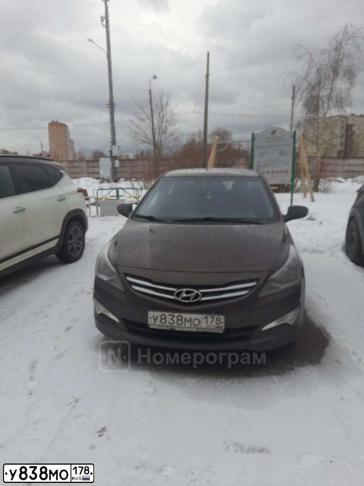 Фото автомобиля HYUNDAI SOLARIS, 2016 — госномер У838МО178. Цвет: КОРИЧНЕВЫЙ