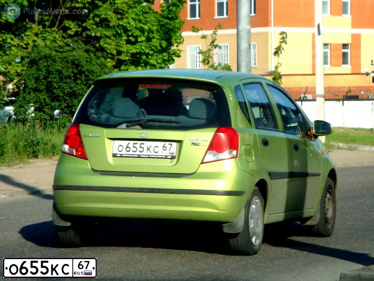 Фото автомобиля DAEWOO KALOS, 2003 — госномер О655КС67. Цвет: ЗЕЛЕНЫЙ