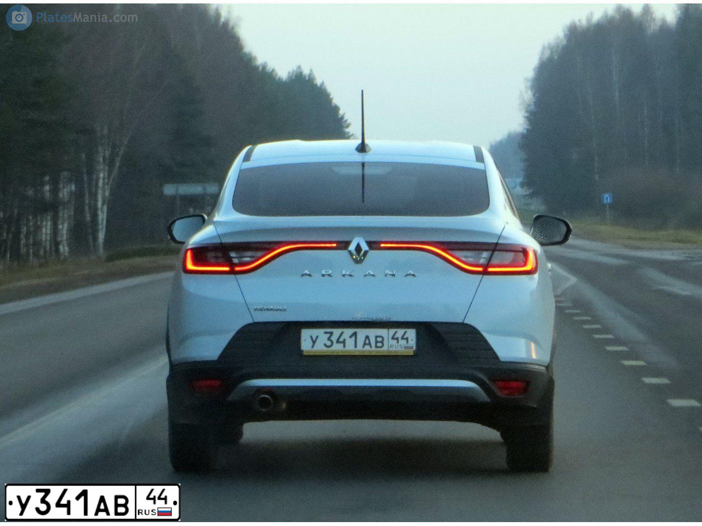 Фото автомобиля RENAULT ARKANA, 2019 — госномер У341АВ44. Цвет: БЕЛЫЙ