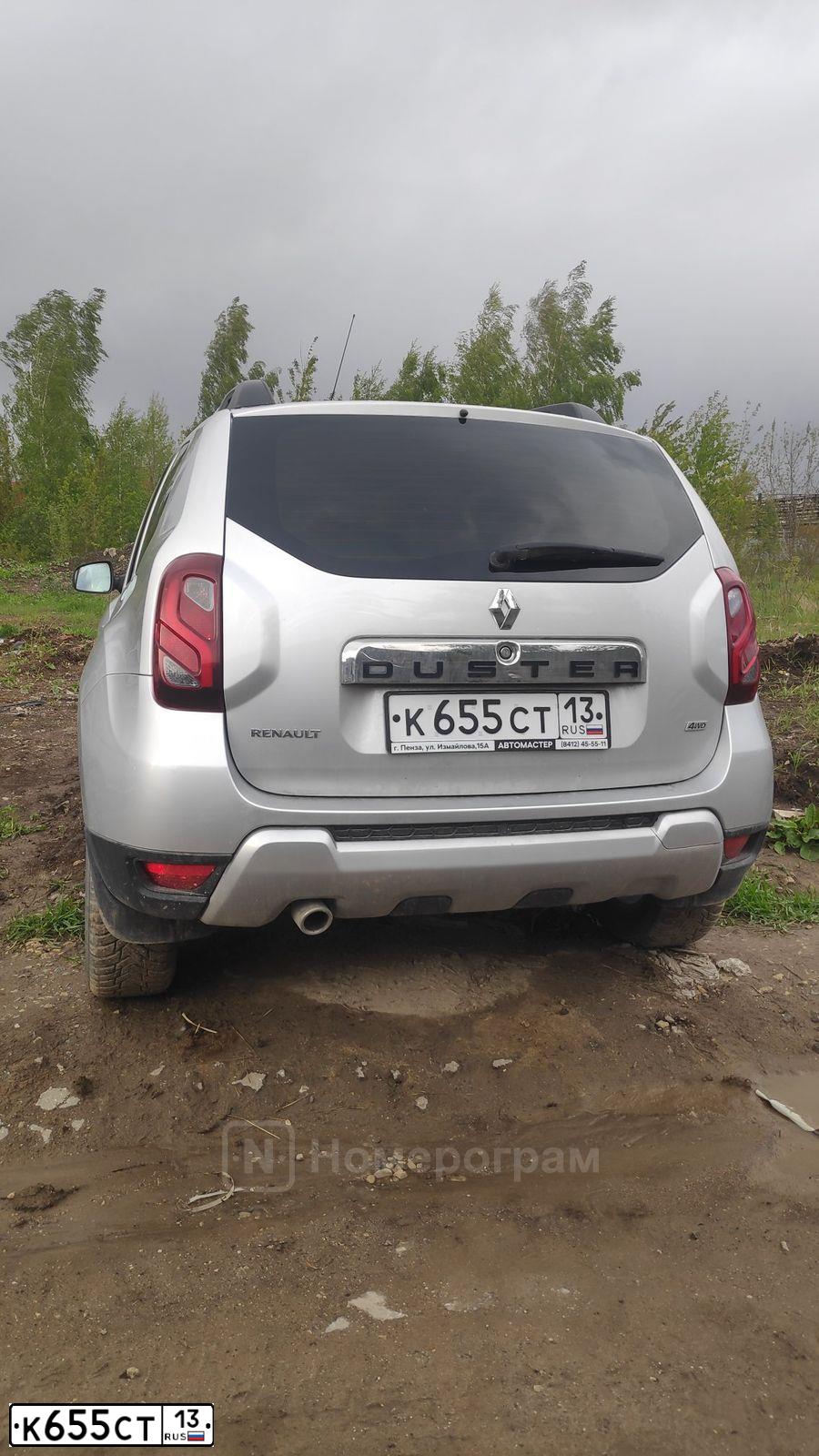 Фото автомобиля RENAULT DUSTER, 2018 — госномер К655СТ13. Цвет: СВЕТЛО-СЕРЫЙ