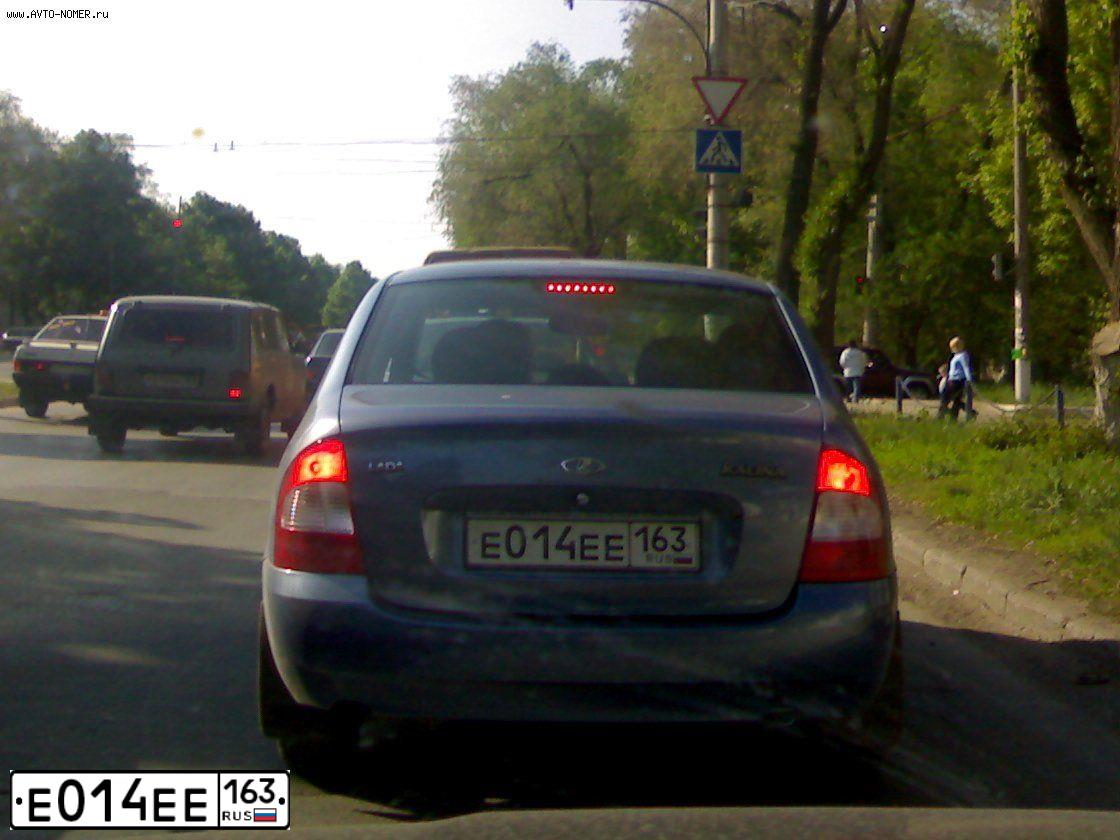 Фото автомобиля LADA 1118 KALINA, 2007 — госномер Е014ЕЕ163. Цвет: Серо-Синий