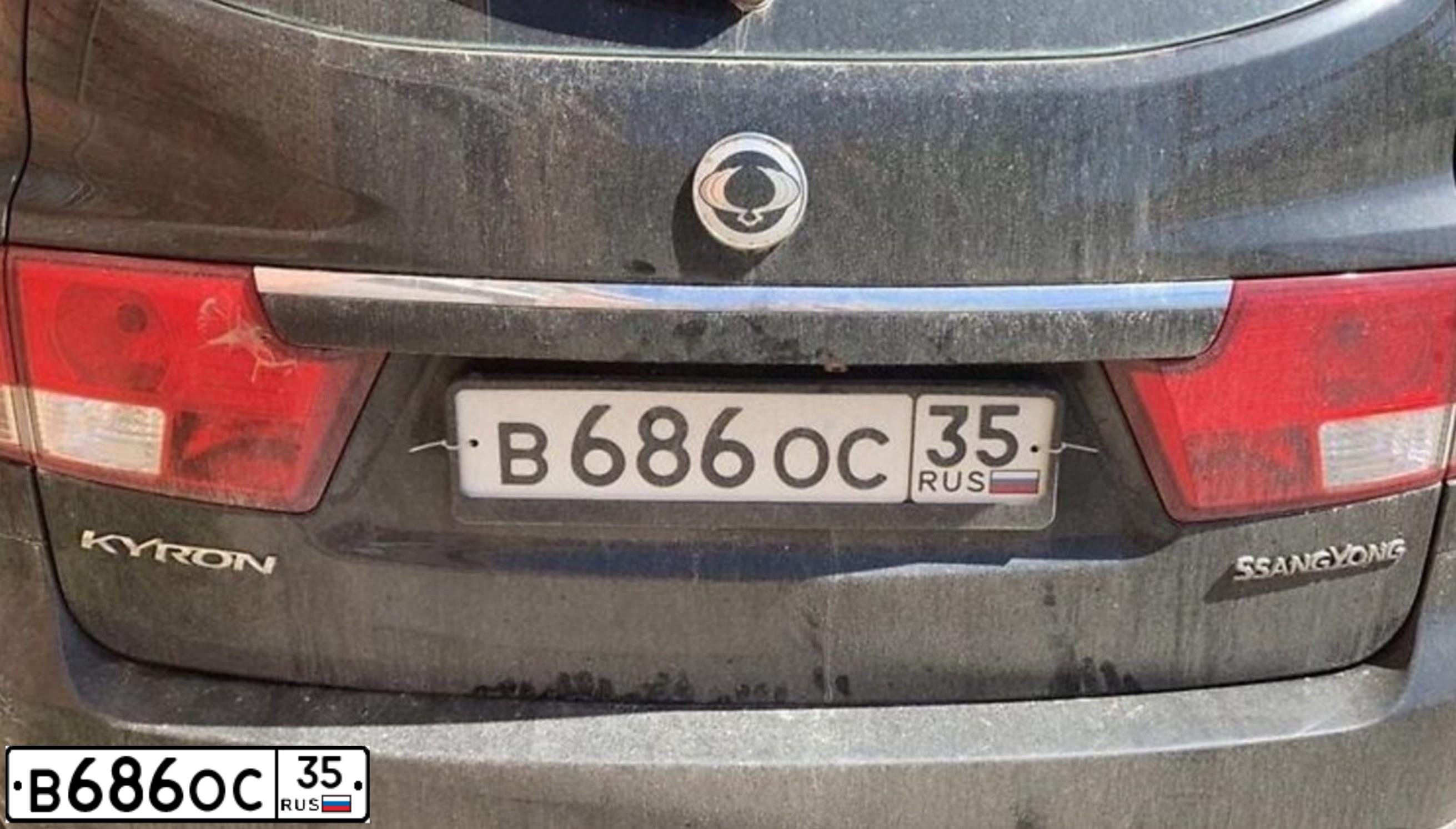 Фото автомобиля SSANGYONG KYRON, 2011 — госномер В686ОС35. Цвет: ЧЕРНЫЙ