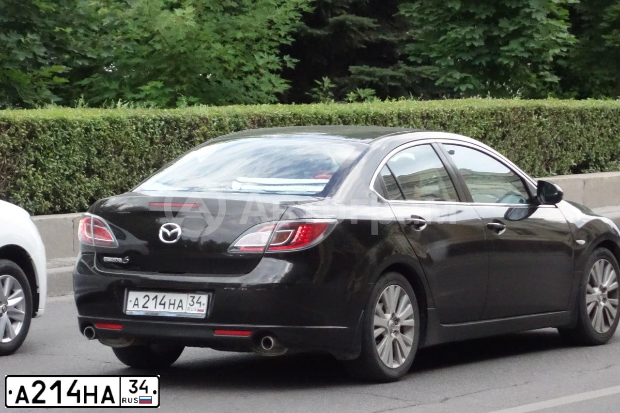 Фото автомобиля MAZDA 6, 2008 — госномер А214НА34. Цвет: ЧЕРНЫЙ