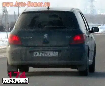 Фото автомобиля PEUGEOT 307, 2002 — госномер А729ЕС45. Цвет: ТЕМНО-ЗЕЛЕНЫЙ