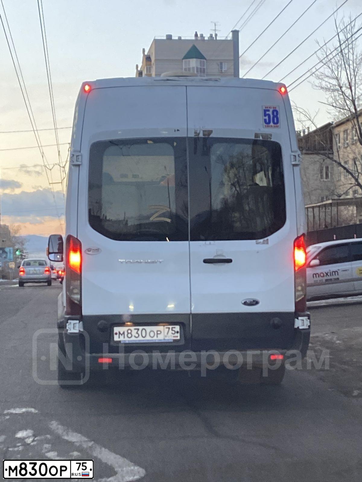 Фото автомобиля FORD TRANSIT, 2017 — госномер М830ОР75. Цвет: БЕЛЫЙ